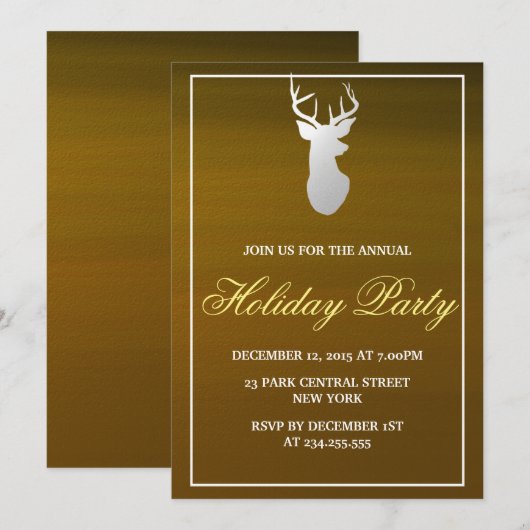 Silver Antler Gold Holiday Kaart (Voorkant / Achterkant)