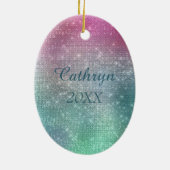 Silver Aqua Ballerina op Sparkle Keramisch Ornament (Achterkant)