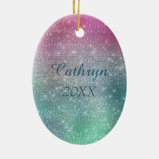 Silver Aqua Ballerina op Sparkle Keramisch Ornament (Achterkant)