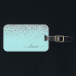 Silver Aqua Blauwgroen Blue Girly Glitter Monogram Bagagelabel<br><div class="desc">Silver en Aqua Blauwgroen Blue Sparkle Glitter Monogram Name and Initiaal Pillow. Het kussen maakt de perfecte liefste 16 verjaardag,  bruiloft,  vrijgezellenfeest,  baby shower of vrijgezellenfeest cadeau voor iemand die haar kamer in stijl versiert.</div>