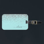Silver Aqua Blauwgroen Blue Girly Glitter Monogram Bagagelabel<br><div class="desc">Silver en Aqua Blauwgroen Blue Sparkle Glitter Monogram Name and Initiaal Pillow. Het kussen maakt de perfecte liefste 16 verjaardag,  bruiloft,  vrijgezellenfeest,  baby shower of vrijgezellenfeest cadeau voor iemand die haar kamer in stijl versiert.</div>