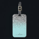 Silver Aqua Blauwgroen Blue Girly Glitter Monogram Bagagelabel<br><div class="desc">Silver en Blauwgroen Aqua Blue Sparkle Glitter Monogram Name and Initiaal Pillow. Het label van de bagagetas maakt de perfecte mooie 16-jarige verjaardag,  bruiloft,  vrijgezellenfeest,  baby shower of vrijgezellenfeest voor iemand die haar kamer in stijl versiert.</div>
