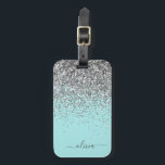 Silver Aqua Blauwgroen Blue Girly Glitter Monogram Bagagelabel<br><div class="desc">Silver en Blauwgroen Aqua Blue Sparkle Glitter Monogram Name and Initiaal Pillow. Het label van de bagagetas maakt de perfecte mooie 16-jarige verjaardag,  bruiloft,  vrijgezellenfeest,  baby shower of vrijgezellenfeest voor iemand die haar kamer in stijl versiert.</div>