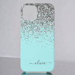 Silver Aqua Blauwgroen Blue Girly Glitter Monogram Case-Mate iPhone Case<br><div class="desc">Silver en Blauwgroen Aqua Blue Faux Sparkle en Dripping Glitter Brushed Metal Monogram Name and Initiaal Phone. Dit maakt de perfecte liefhebbende 16 verjaardag,  bruiloft,  vrijgezellenfeest,  verjaardagsdag,  baby shower of vrijgezellenfeest voor iemand die van luxe glam en stijl houdt.</div>