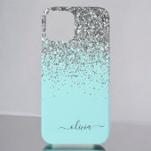 Silver Aqua Blauwgroen Blue Girly Glitter Monogram Case-Mate iPhone Case