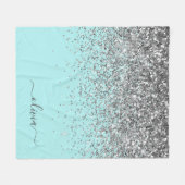 Silver Aqua Blauwgroen Blue Girly Glitter Monogram Fleece Deken (Voorkant (Horizontaal))