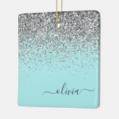 Silver Aqua Blauwgroen Blue Girly Glitter Monogram Keramisch Ornament (Links)