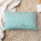 Silver Aqua Blauwgroen Blue Girly Glitter Monogram Kussen (Deken)