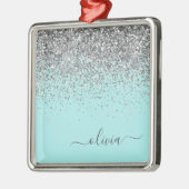 Silver Aqua Blauwgroen Blue Girly Glitter Monogram Metalen Ornament (Links)