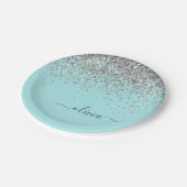 Silver Aqua Blauwgroen Blue Girly Glitter Monogram Papieren Bordje (Gekanteld)