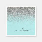Silver Aqua Blauwgroen Blue Girly Glitter Monogram Servet (Voorkant)
