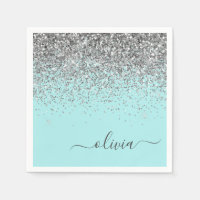 Silver Aqua Blauwgroen Blue Girly Glitter Monogram