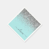 Silver Aqua Blauwgroen Blue Girly Glitter Monogram Servet (Hoek)
