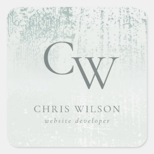 Silver Aqua Blauwgroen geborsteld Metallic Monogra Vierkante Sticker