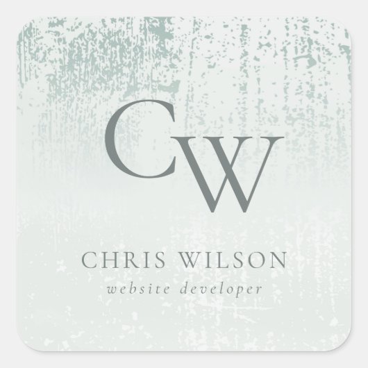 Silver Aqua Blauwgroen geborsteld Metallic Monogra Vierkante Sticker (Voorkant)