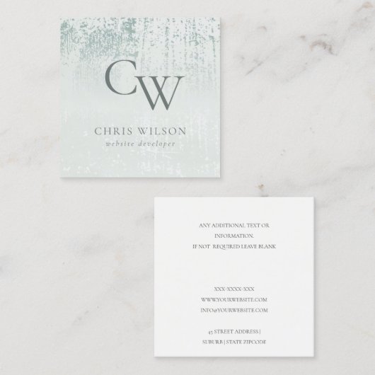 Silver Aqua Blauwgroen geborsteld Metallic Monogra Vierkante Visitekaartje (Voorkant / Achterkant)