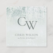 Silver Aqua Blauwgroen geborsteld Metallic Monogra Vierkante Visitekaartje (Voorkant)