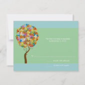 Silver Aqua Blue Flower Love Tree Wedite RSVP Kaartje (Voorkant)