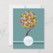 Silver Aqua Blue Flower Love Tree Wedite RSVP Kaartje (Achterkant)
