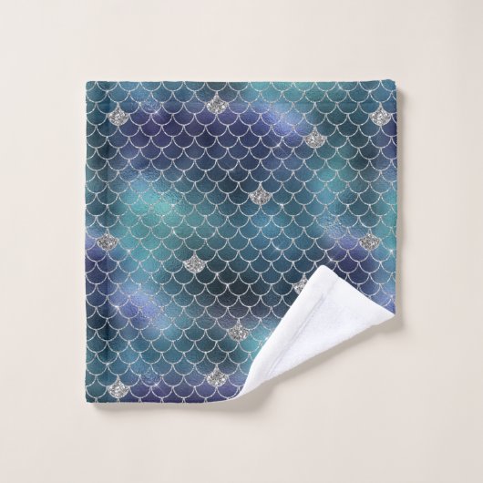 Silver Aqua Blue Mermaid Bad Handdoek (Wasdoekje)