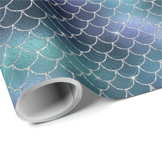 Silver Aqua Blue Mermaid Cadeaupapier (Rol Hoek)