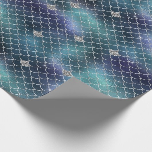 Silver Aqua Blue Mermaid Cadeaupapier (Hoek)