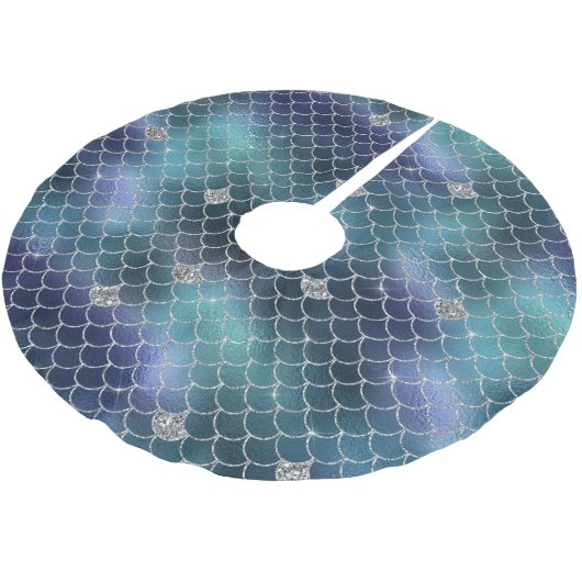 Silver Aqua Blue Mermaid Kerstboom Rok (Gekanteld)