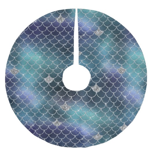 Silver Aqua Blue Mermaid Kerstboom Rok (Voorkant)