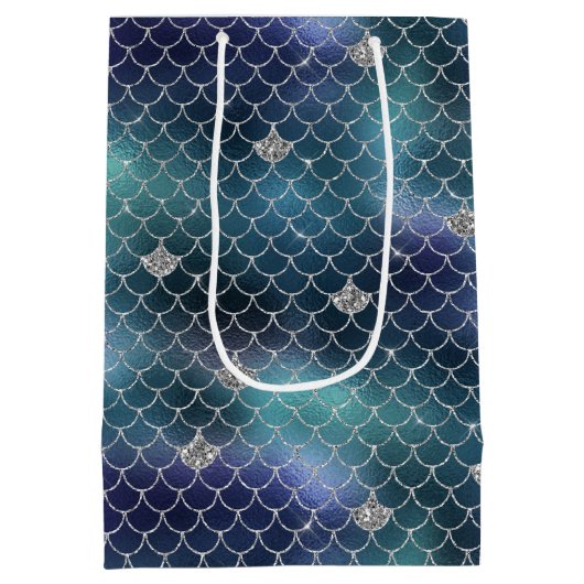 Silver Aqua Blue Mermaid Medium Cadeauzakje (Achterkant)
