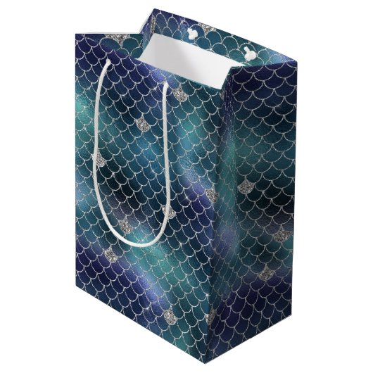 Silver Aqua Blue Mermaid Medium Cadeauzakje (Achterkant Gekanteld)