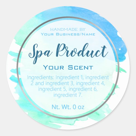 Silver Aqua Blue Waterverf Bath Spa and Scrub Ronde Sticker (Voorkant)