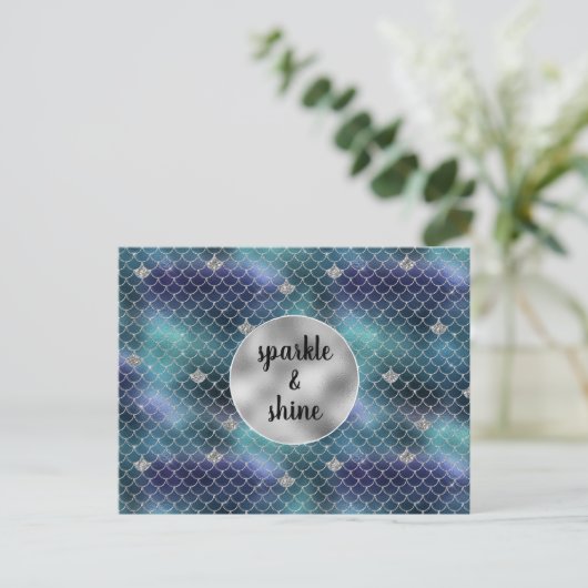 Silver Aqua Blue Zeemeermin Glitz Feestdagenkaart (Staand voorkant)