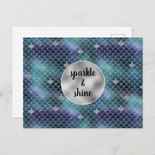 Silver Aqua Blue Zeemeermin Glitz Feestdagenkaart (Voorkant / Achterkant)