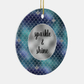 Silver Aqua Blue Zeemeermin Glitz Keramisch Ornament (Rechts)