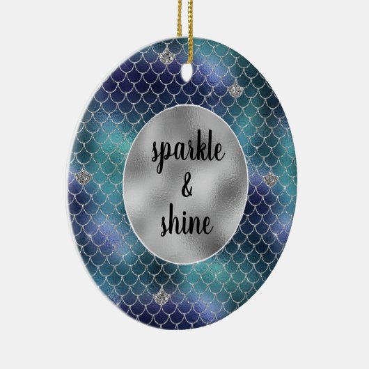 Silver Aqua Blue Zeemeermin Glitz Keramisch Ornament (Rechts)