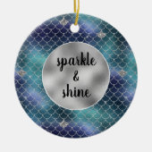 Silver Aqua Blue Zeemeermin Glitz Keramisch Ornament (Voorkant)
