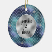 Silver Aqua Blue Zeemeermin Glitz Keramisch Ornament (Links)