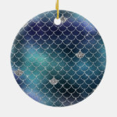 Silver Aqua Blue Zeemeermin Glitz Keramisch Ornament (Achterkant)