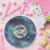 Silver Aqua Blue Zeemeermin Glitz Papieren Bordje (Feest)