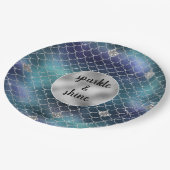 Silver Aqua Blue Zeemeermin Glitz Papieren Bordje (Gekanteld)