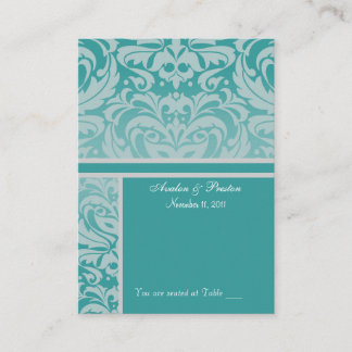 Silver & Aqua Damask Plaatskaart Visitekaartje Plaatskaartje