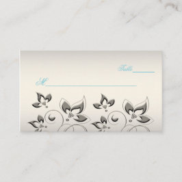 Silver, Aqua en Black Floral-Plaatskaarten Plaatskaartje