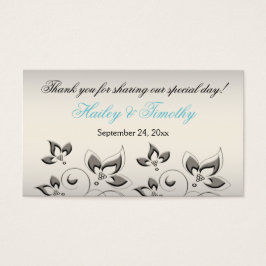 Silver, Aqua en Black Floral Wedding Favor Label Visitekaartjes