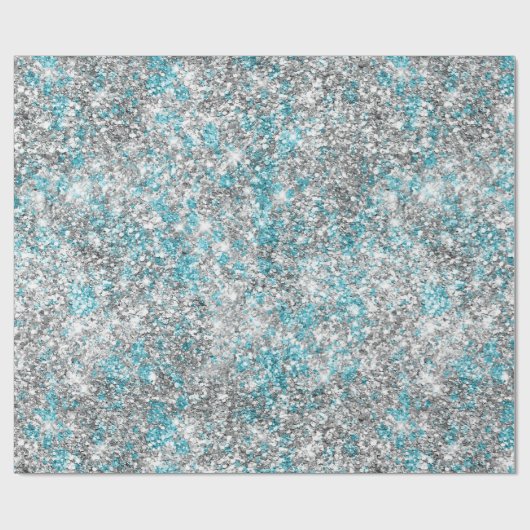 Silver Aqua Glam Glitter Cadeaupapier (Vlak)