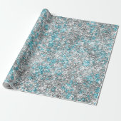 Silver Aqua Glam Glitter Cadeaupapier (Uitgerold)