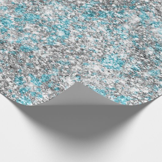 Silver Aqua Glam Glitter Cadeaupapier (Hoek)