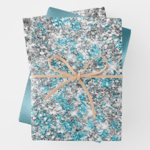 Silver Aqua Glam Glitter Inpakpapier Vel