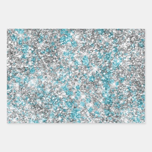 Silver Aqua Glam Glitter Inpakpapier Vel (Voorkant)