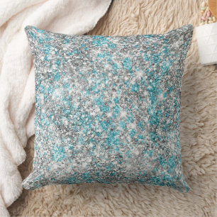 Silver Aqua Glam Glitter Kussen