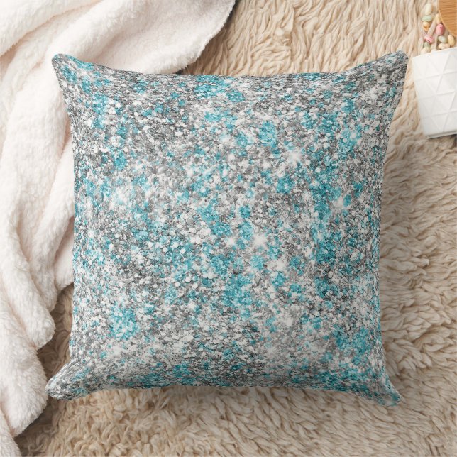Silver Aqua Glam Glitter Kussen (Deken)
